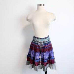 Free People Tie Dye Grey Purple Peasant Mini Skirt Tiered Boho Y2K Small